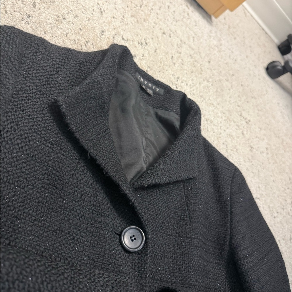 Theory S “Gessa tweed” GUC wool/cotton Black Textured Blazer w/ metallic thread - Picture 8 of 11